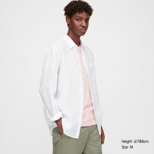 Men-Premium Linen Long Sleeve Shirt by Uniqlo